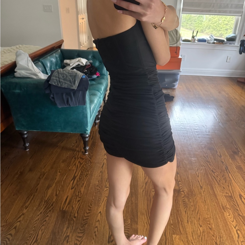 Tiger Mist Strapless Black Ruched Bodycon Mini Dress - Picture 3 of 5